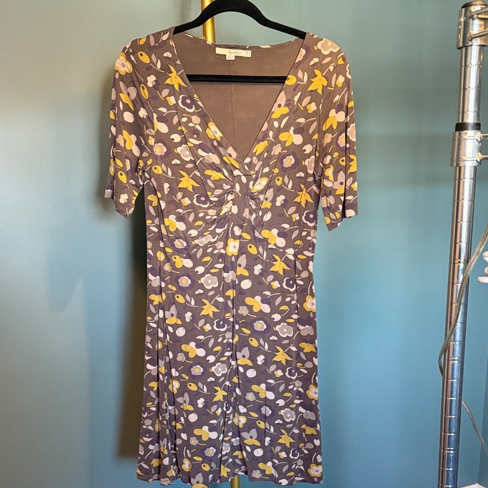Boden Floral Midi Dress in Gray and Yellow